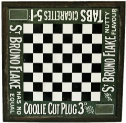 Enamel Advertising Sign `St Bruno Flake Chess Board` . Green white and black version in original