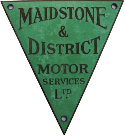Enamel Maidstone & District Motor Services Radiator Plate, triangular, 6" x 5½".