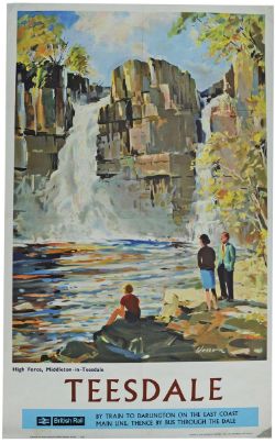 Poster, British Rail `Teesdale` by Wesson, double royal size 40" x 25". Depicts  High Force