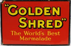 Enamel Advertising Sign `Golden Shred - The World`s Best Marmalade`, red with black shadow lettering