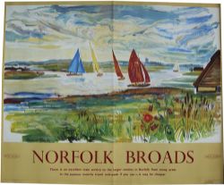 Poster BR `Norfolk Broads` by Raymond Piper, quad royal size 40" x 50". Depicts multi-coloured