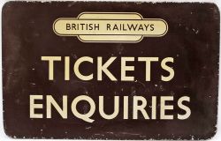 BR(W) screen printed aluminium Sign `TICKETS ENQUIRIES` with British Railways Totem at the top,