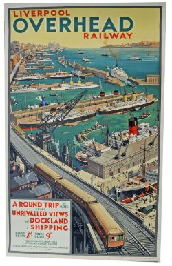Poster of the Liverpool Overhead Railway by WT, double royal size 40" x 25". Bird`s eye view of