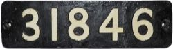 Smokebox Numberplate 31846. Ex Southern Railway Maunsell N Class locomotive built Ashford 1924.