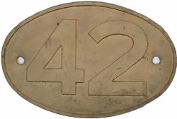 Industrial Locomotive brass Cabside Numberplate No 42. Completely cleaned but there are some