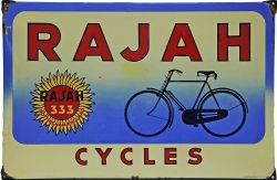 Enamel Advertising Sign `Rajah 333 Cycles Nottingham, England`, 28" 18".