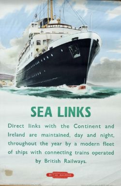 Poster, `Sea Links` by A N Wolstenholme, crown royal size. An imposing view of Cross Channel Ferry