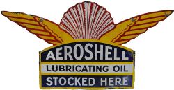 Enamel Advertising Sign `Aeroshell Lubricating Oil`. Measuring 24" x 15". Double sided, some