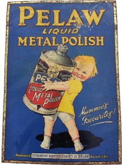 Tinplate Advertising Sign `Pelaw Liquid Metal Polish - Mummies Favourites` depicting little child