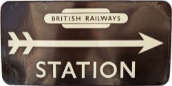 BR(W) enamel Station Direction Sign `STATION` sign with right facing arrow, British Railways totem