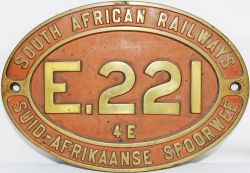 South African Railways dual language brass Cabside Numberplate E221 4E. Ex GEC locomotive built in
