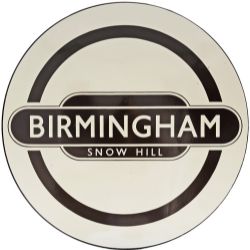 British Railways enamel Roundel BIRMINGHAM SNOW HILL F/F, 34" diameter. Ex GWR mainline station in