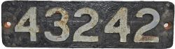 Smokebox Numberplate 43242. Ex Midland Railway 3F class 0-6-0 locomotive built 1890 Derby Works.