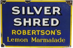 Enamel Advertising Sign `Silver Shred Robertson`s Lemon Marmalade`, white with black shadow and