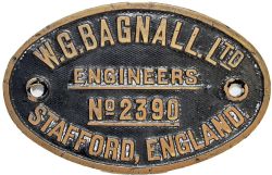 Worksplate W.G. Bagnall Ltd 2390 Stafford England. Ex GWR Collett design 57XX Pannier Tank number