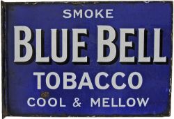 Enamel Sign `Smoke Blue Bell Tobacco`, double sided with wall mounting flange, 20½" x 15", excellent