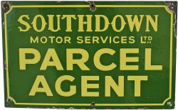 Enamel Advertising Sign `Southdown Motor Services Parcel Agent`. Measuring 15" x 9". Double sided