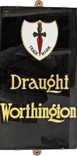 Brewery Advertising  Slate Sign  `Draught Worthington` gold lettering on black ground with sword