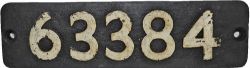 Smokebox Numberplate 63384. Ex NER Q6 locomotive built Darlington Works in October 1917.