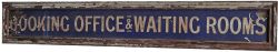 Midland Railway enamel Platform Sign BOOKING OFFICE & WAITING ROOMS double sided, 72" x 12" in