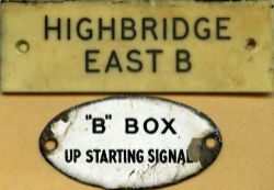 GWR ivorine Signal Box Shelf Plate `HIGHBRIDGE EAST B` together with a Southern Railway oval