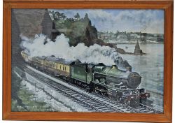 Original Oil Painting `Castle 5026 on the Torbay Express at Dawlish` by Paul Twine dated 9/76.