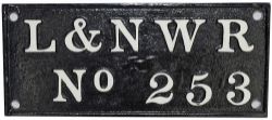 L&NWR cast iron Tender Plate No 253. Would have been fitted to a wide variety of locomotives.