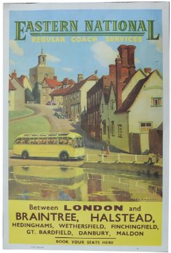 Poster `Eastern National Regular Coach Services between London and Braintree, Halstead, Hedingham,