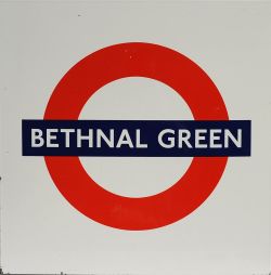 London Transport enamel Target Sign `BETHNAL GREEN`. A Central Line station between Liverpool Street