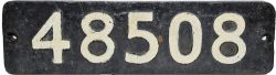 Smokebox Numberplate 48508. Ex Stanier 8F locomotive built Darlington Works in 1944. Allocations