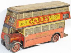 Tinplate Advertising Biscuit Tin  `Ask For Carrs Biscuits and Be Satisfied. In the shape of a London