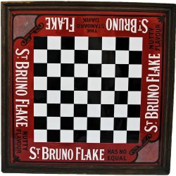 Enamel Advertising Sign `St Bruno Flake Chess Board` . Red white and black version in original