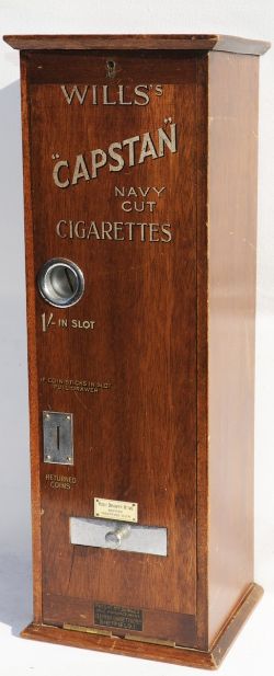 Cigarette Vending Machine, Wills Capstan Navy Cigarettes - 1/- in the slot. Wooden construction