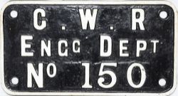 GWR cast iron rectangular Craneplate  `G.W.R ENGg DEPT No 150 over 3 lines measuring 10¾" x 5¾",