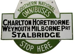 Enamel Advertising Sign `Southern National Omnibuses - Charlton Hawthorne Weymouth Milborne