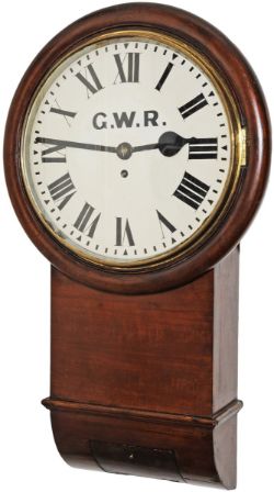 GWR Mahogany cased 12" drop dial trunk English fusee clock. The chain driven fusee movement which