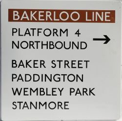 London Transport enamel Frieze Sign `BAKERLOO LINE Platform 4 Northbound Baker Street Paddington