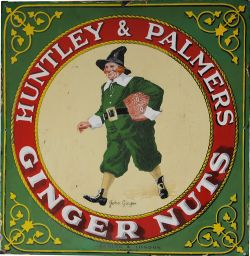 Enamel Advertising Sign `Huntley & Palmers John Ginger`, 18" x 18". Small amount of edge