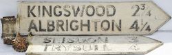 Fingerpost Road Sign, cast alloy `Albrighton 4¼, Kingswood 2¾` double sided measuring 36" in length.
