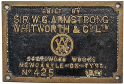 Worksplate Armstrong Whitworth 425/1921. Ex Fowler 4F locomotive LMS number 3946 later BR 43946.