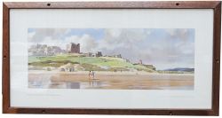 Carriage Print `Bamburgh Castle, Northumberland` by Leonard Squirrell from the LNER Series. In an