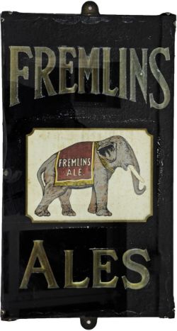 Brewery Advertising Glass & Slate Sign `Fremlin`s Ales` with inset enamel. Makers name Dickson St.