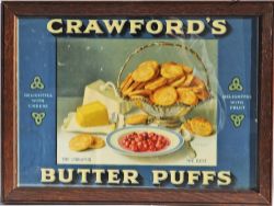 Advertising Showcard `Crawfords Butter Puffs`. A vibrant sign with a delicious looking array of food