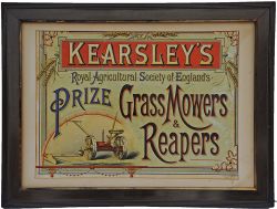 Advertising Show Card `Kearsley Royal Agriculture Society of England Grass Mowers & Reapers`, 17"