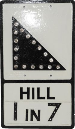 Cast aluminium Road Sign HILL 1 IN 7 measuring 21" x 12" complete with all original `fruit gum`