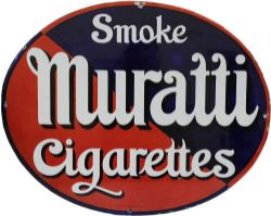 Enamel Advertising Sign `Smoke Muratti Cigarettes`. Measuring 24" x 18". Single sided with minor