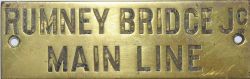 GWR brass Signal Box Shelf Plate RUMNEY BRIDGE Jc MAIN LINE. Quite possibly from St Mellons West