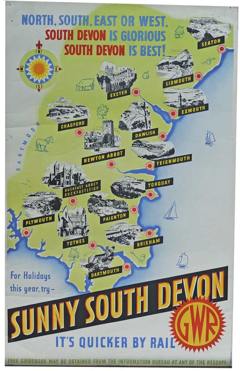 Poster GWR `Sunny South Devon - North South East West South Devon Is Glorious South Devon Is