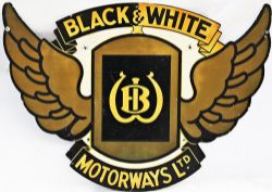 Bus logo - `Black & White Motorways` screen aluminium printed as affixed on side of coaches, 19" x