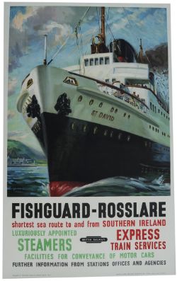 Poster British Railways `Fishguard to Rosslaire` by Arthur G. Mills, double royal size 40" x 25". An